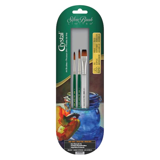 Michaels, Silver Brush Limited Crystal™ Golden Taklon Basic Watercolor Brushes Set – Category: Brush Sets